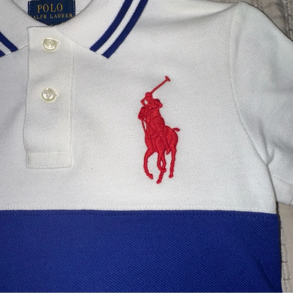Polo Ralph‎ Lauren Kids White Polo with Blue Stripe and Red Logo Size 6